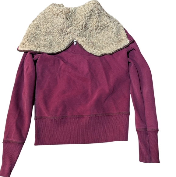 Y2K 90s Hollister Hoodie Faux Fur Zippered Hood Maroon Grunge Small - Picture 4 of 10